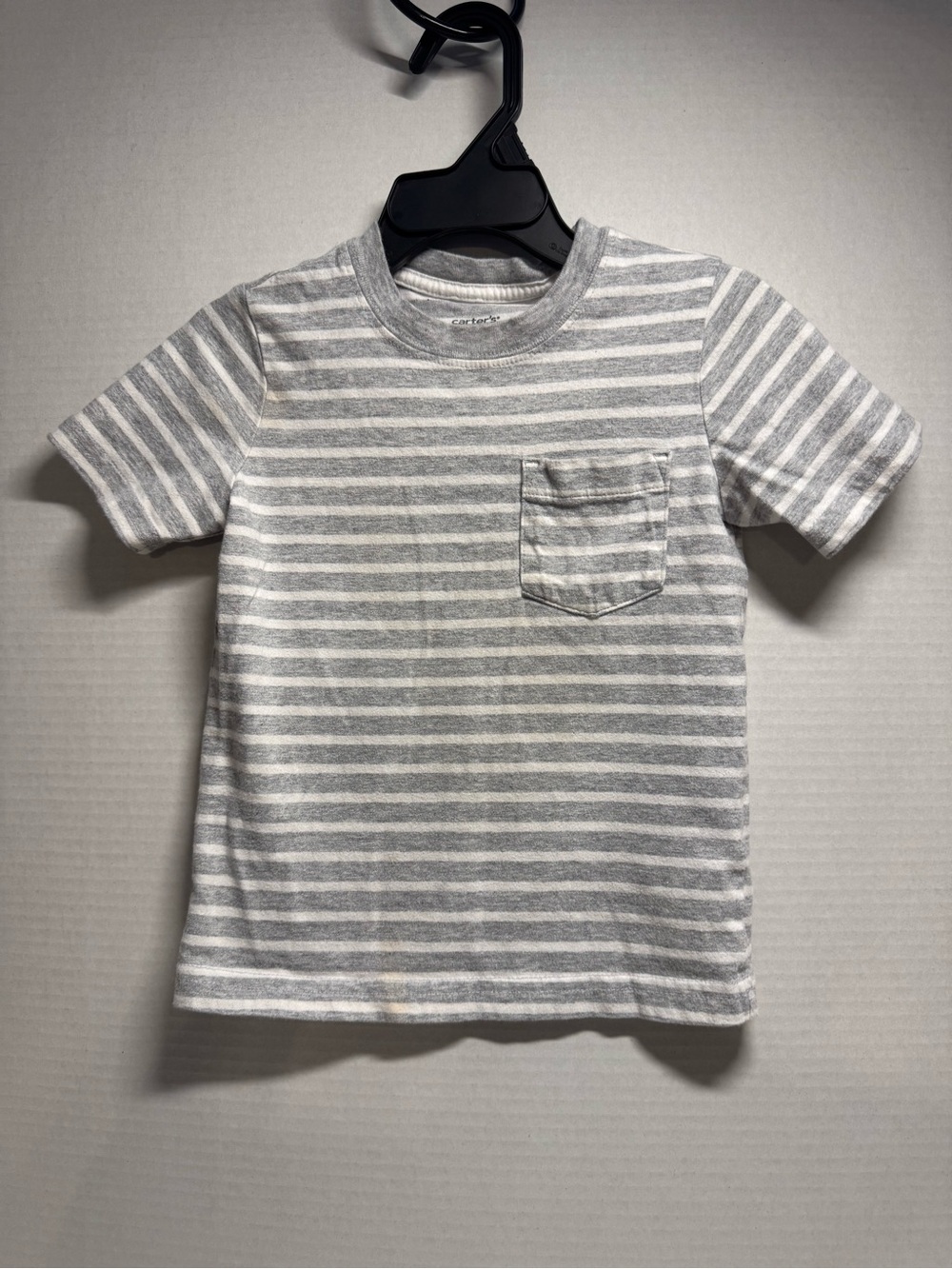 Carter's Gray and White Striped Short-Sleeve Pocket Tee